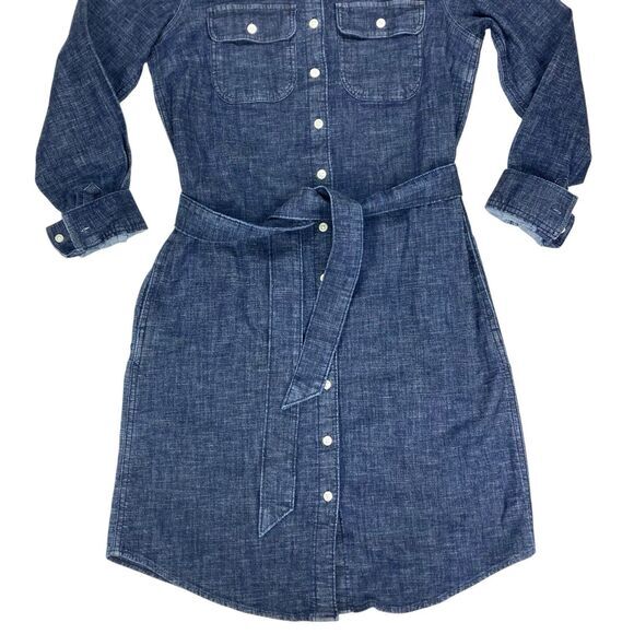 Lands End Denim Dress Womens XS Blue Belted Pockets Comfy Western Core Stretchy - Picture 4 of 16